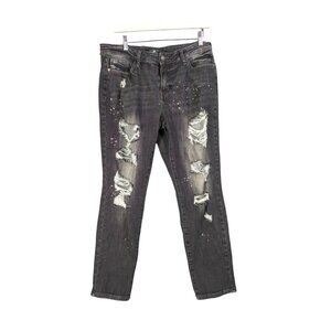 JUDY BLUE Boyfriend Acid Splash Charcoal Jeans Women Size 9/29 Distressed Grunge